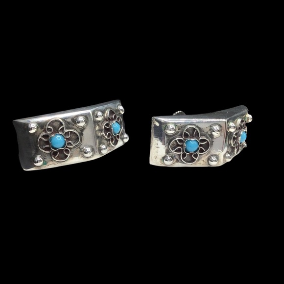 🌺Vintage Taxco Sterling & Turquoise Earrings - Picture 3 of 15